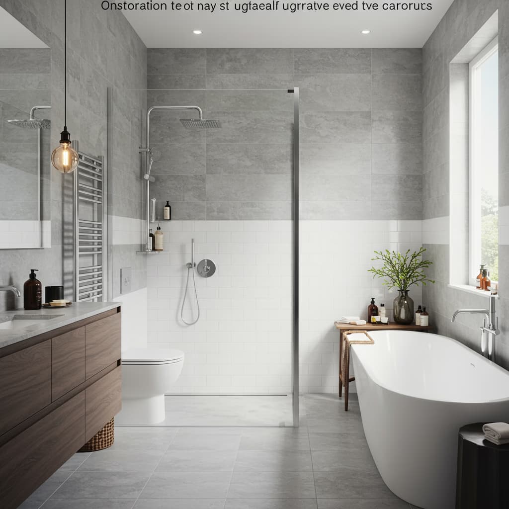 Bathroom renovation showing modern design with updated fixtures and stylish makeover