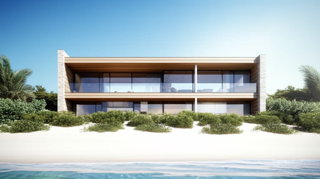 Stunning contemporary beach house design with panoramic ocean views, featuring clean lines, large windows, and a seamless blend of indoor-outdoor coastal living.