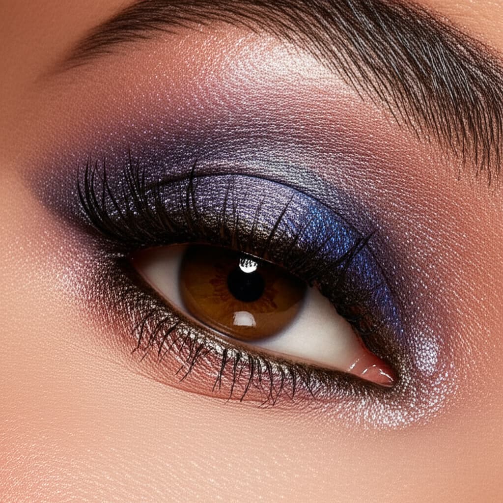Close-up of a model's eye showcasing a beautifully blended gradient eyeshadow with a smooth transition of colors, ideal for elegant eye makeup.