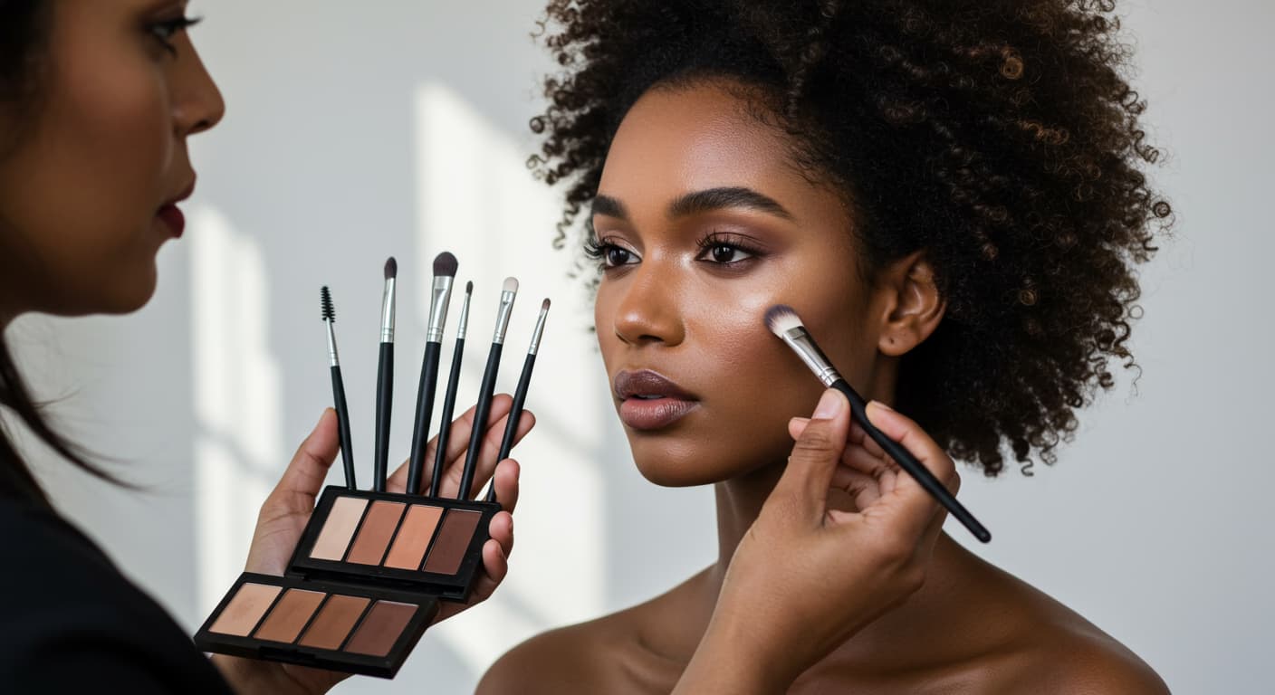 Makeup tutorial showing beauty techniques and cosmetic application steps