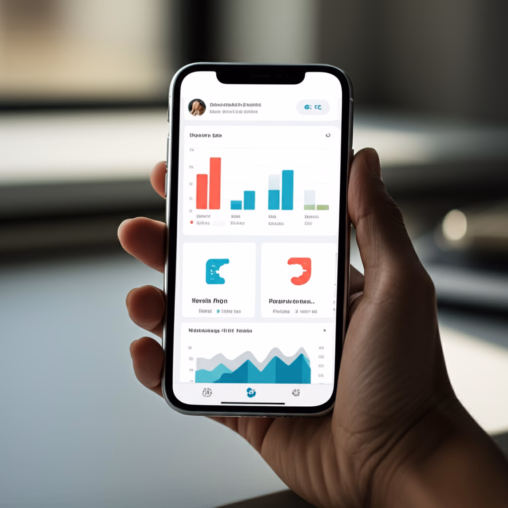 A close-up, ultra-realistic view of a smartphone screen displaying a modern mobile app interface design with clean UI, intuitive navigation, and vibrant interactive elements, showcasing contemporary UX principles.