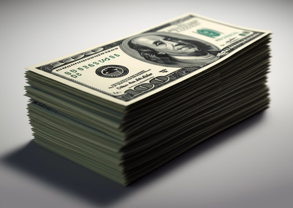 Realistic stack of diverse currency banknotes, symbolizing wealth, savings, and financial prosperity.