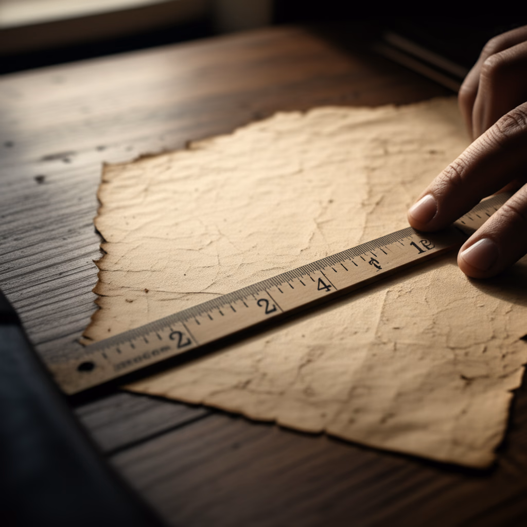 Close-up view of a wooden ruler precisely measuring an object, illustrating accurate linear measurement and the proper use of measuring tools for precise dimensions.