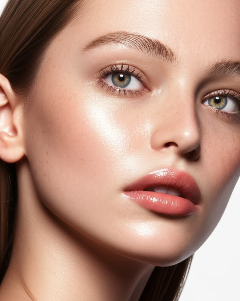 Woman showcasing a natural summer makeup look with radiant, glowing skin and fresh, dewy finish, perfect for warm weather.