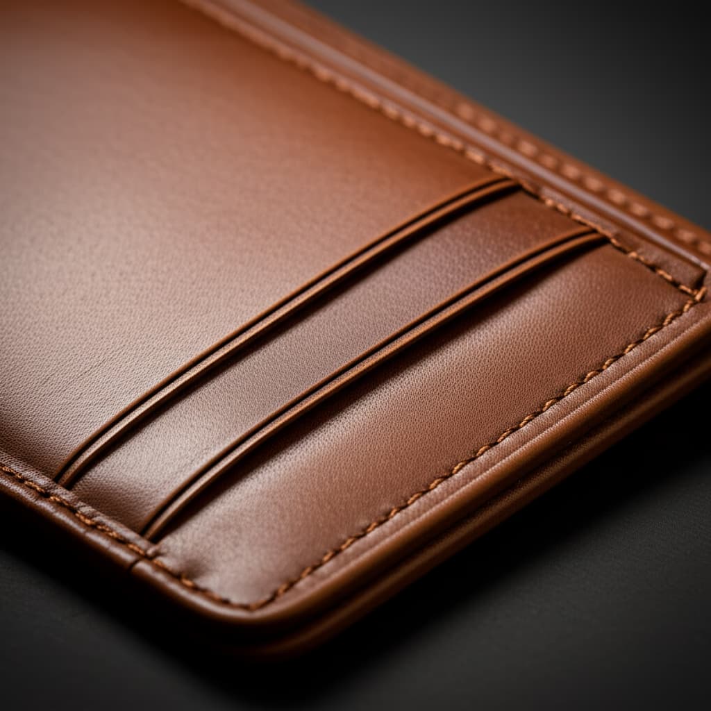 High-quality realistic image of a brown leather bifold wallet, showcasing detailed stitching and textured material. Ideal for modern men's and women's fashion accessories and secure card organization.