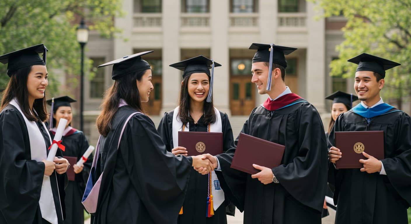 Graduation Ceremony Academic Achievement Photo Graduation photo showing student in cap and gown celebrating academic achievement