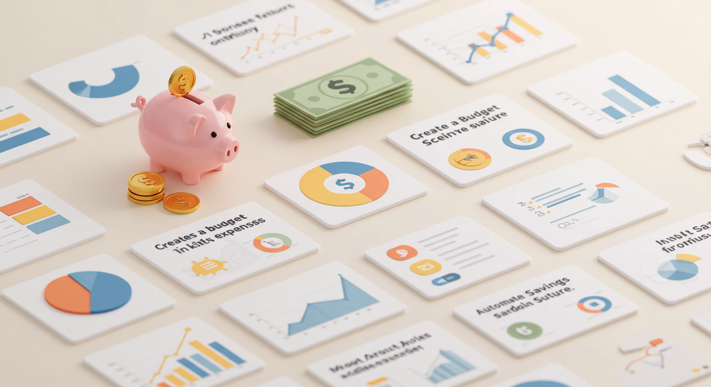 Money Saving Tips Personal Finance Strategy Money saving tips infographic with coins, piggy bank, and financial advice