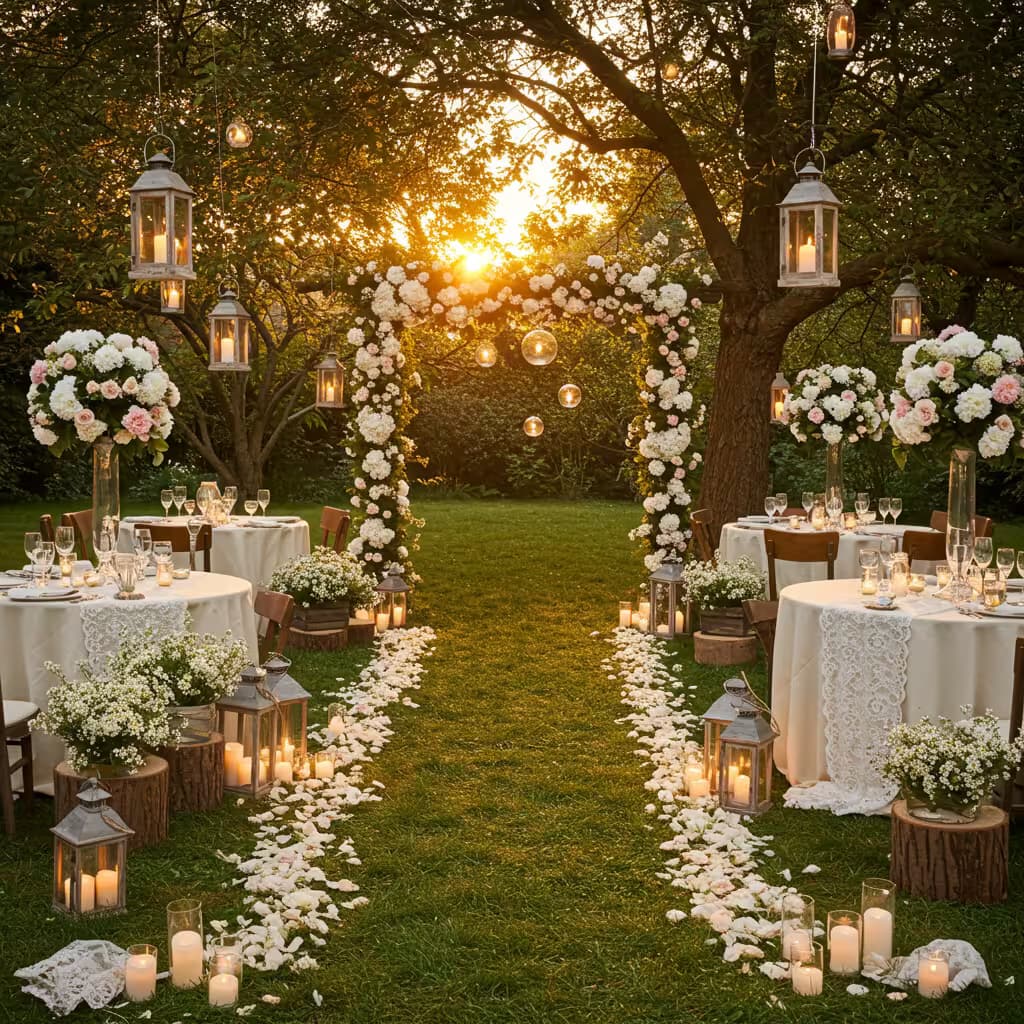Elegant Wedding Decorations Bridal Ceremony Setup Elegant wedding decorations with flowers, candles, and beautiful ceremony setup